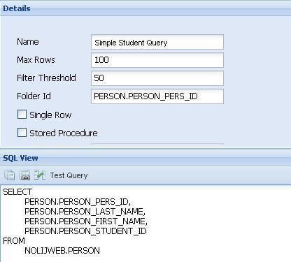 Figure 40: Simple Student Query 11. Click Save to save your changes. 12. Configure the results labels. Refer to Configuring the Query Results Labels on page 273.