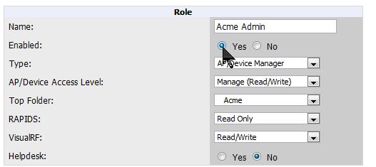Figure 14 Enable Admin User Roles in AMP Setup > Roles 2. In Groups > Template for the newly created group, verify the first Virtual Controller's auto-created template.