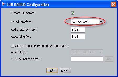 -37- In the Edit RADIUS Configuration window, set the Bound Interface to Service Port.