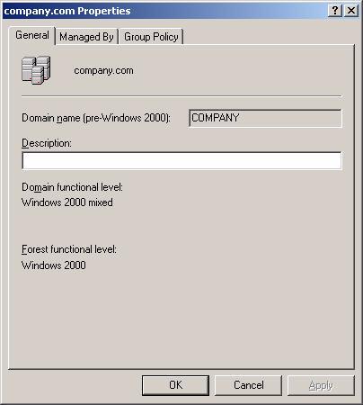 In the General tab of Properties window, use the uppermost name as the AD Domain Name in Ignition Server, and use the Domain name (pre-windows 2000) as the NetBIOS Name in Ignition Server.