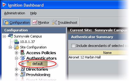 -71- Hint: Editing authenticators To edit authenticators, follow these steps: 1. In Dashboard s Configuration tab, click the plus sign next to Authenticators.