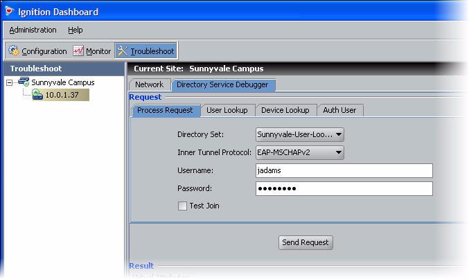 -80- Test your configuration Checking user lookup and authentication Use Dashboard s Directory Service Debugger to perform a test login with a user account from your directory service: 1.