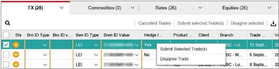 Once corrected, the trade will move to Ready for Submission. The system allows users to submit trades individually or in multiples.
