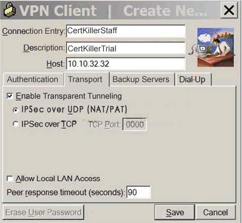 Example: QUESTION 33: The Cisco VPN client was installed on a Certkiller laptop as shown below: Based on the diagram shown above, what does the "Allow