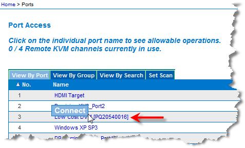 Chapter 3: KX III Interface and Navigation Port Action Menu When you click a Port Name in the Port Access list, the Port Action menu appears.