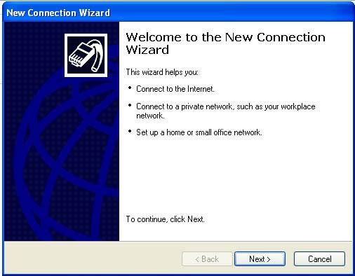 Step A Network Connection Wizard Once started the New