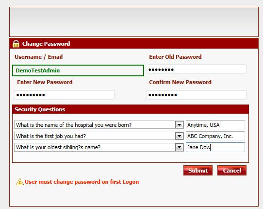 getting started Upon initial login a user will be required to change their password. The screen below will appear.