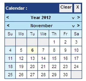 Calendar The calendar enables the user to select the desired dates.