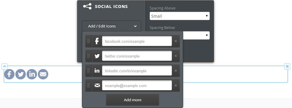 5. Social Icons Social media can bring in interactivity for the course. To embed social network service in the course, you can simply drag social icon to the page.