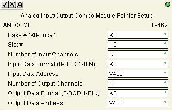 hapter : Intelligent ox (Iox) - nalog Helper S HPP nalog Input/Output ombo Module Pointer Setup (NLGM) (I-) The nalog Input/Output ombo Module Pointer Setup instruction generates the logic to