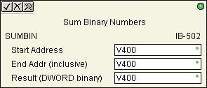 hapter : Intelligent ox (Iox) - Math S HPP Sum inary Numbers (SUMIN) (I-) Sum inary Numbers sums up a list of consecutive -bit WOR inary numbers into a -bit WOR binary result.