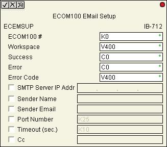 hapter : Intelligent ox (Iox) - ommunication S HPP EOM E-mail Setup (EEMSUP) (I-) EOM EMail Setup, on a leading edge transition, will modify the working copy of the EMail setup currently in the EOM