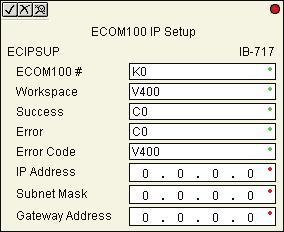 hapter : Intelligent ox (Iox) - ommunication S HPP EOM IP Setup (EIPSUP) (I-) EOM IP Setup will configure the three TP/IP parameters in the EOM: IP ddress, Subnet Mask, and Gateway ddress, on a
