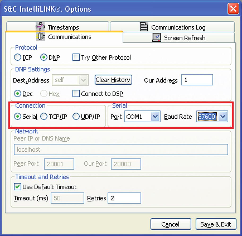 Serial Connection Rev. 3.4.x and Earlier Step 3 Select the Change Setup... button. This will launch the IntelliLink Options menu. Navigate to the Communications tab, shown in Figure 10.