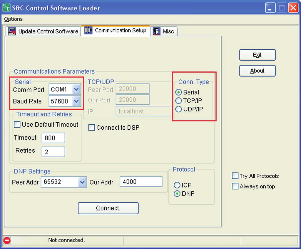 Serial Connection Rev. 3.4.x and Earlier Step 3 When DU connection status changes from Trying connection on 127.0.