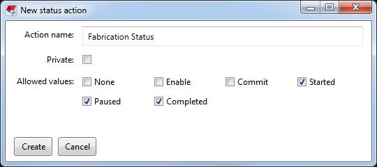 Creating Actions Action name Private / Public setting Status values Can be changed afterwards