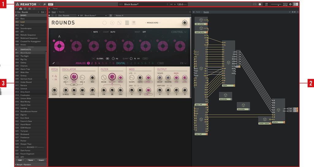 Getting to Know REAKTOR The Interface at a Glance 2 Getting to Know REAKTOR REAKTOR can be used in many different ways, from loading and playing pre-built Ensembles, to building new Instruments using