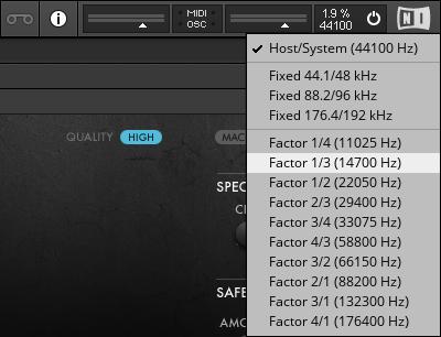Getting to Know REAKTOR Play Mode vs Edit Mode The sample rate setting in the toolbar The sample rate menu contains a number of entries, organized in three categories: Host/System: This entry sets