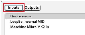 Setting Up REAKTOR MIDI Settings The MIDI tab in the Audio and MIDI Settings window The MIDI tab has two pages: Inputs: On this page you can select the devices which REAKTOR receives MIDI data from.