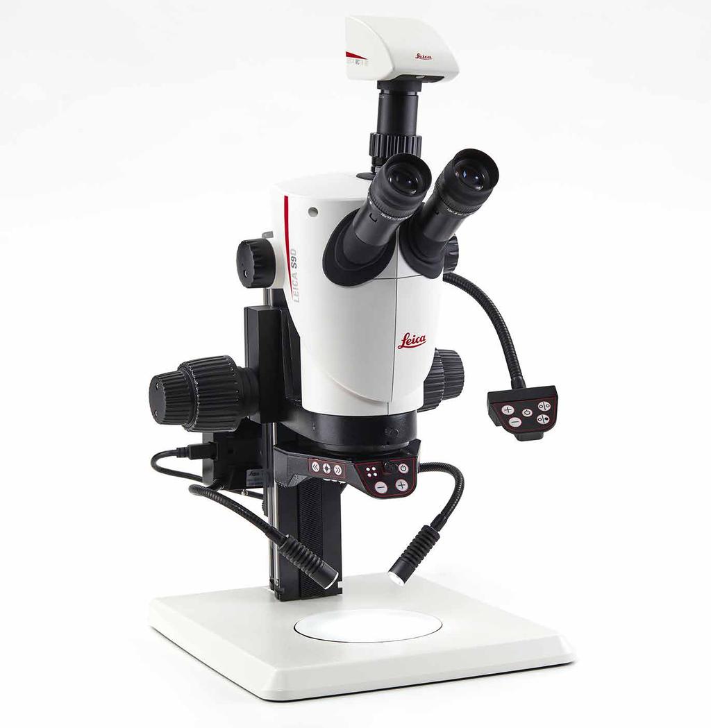 An Overview of a S Series Stereo Microscope 1. Magnification changer, right drive knob with magnification scale 2. Focusing drive 3. Fixing screw for optics carrier in the microscope carrier 4.