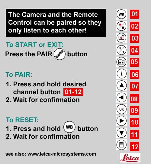 Pairing Cameras With Remotes Pairing The Leica S9 i and the remote control can be paired and then only respond to each other. This can be helpful when using multiple cameras and remote controls. 1.