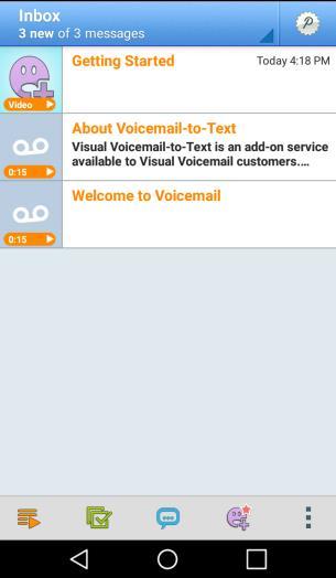 Review Visual Voicemail Visual Voicemail lets you easily access and select which messages you want to review. 1. Tap > Voicemail. You will see the voicemail inbox. 2. Tap a message to review it.