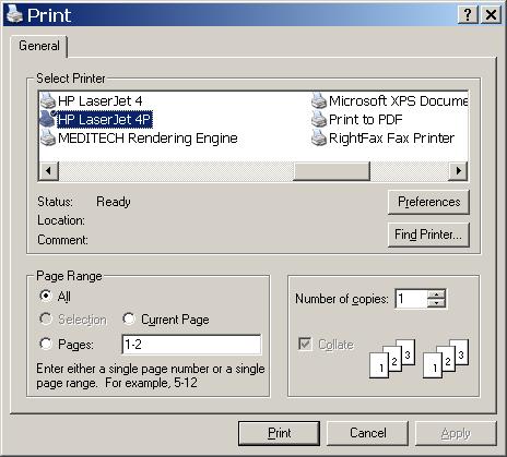 If you need for Dictating Dr or other Additional Copies, increase the number of copies to be printed. Click on Print when done. 5. The report(s) will print to the printer you identified. 6.