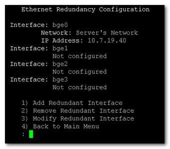 IOM Manual 10. EMS Server Manager To configure Ethernet Redundancy: 1. In the EMS Server Management menu, choose Configure Ethernet Redundancy option, and then press Enter.