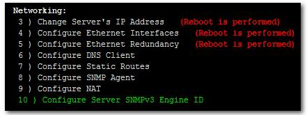 Element Management System Server 10.2.10 Configure Server SNMPv3 Engine ID The EMS Server Manager includes the Configure Server SNMPv3 Engine ID option under the Networking sub-menu.