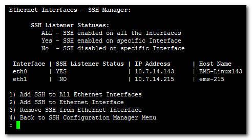 server. To configure SSH on ethernet interfaces: 1. Choose option 3, and then press Enter.