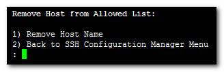 Element Management System Server 10.3.5.6.8 Remove Host/Subnet from Allowed Hosts Remove Host Name This option enables you to remove the appended Host Name from the Allowed Hosts list.