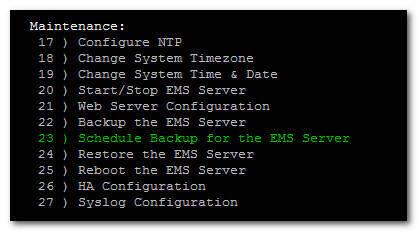 IOM Manual 10. EMS Server Manager 10.4.7 Schedule Backup for the EMS Server This option enables you to schedule backup to run automatically at predefined time intervals.