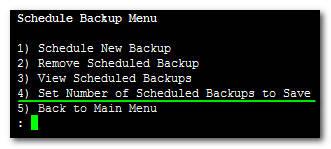 IOM Manual 10. EMS Server Manager 10.4.7.4 Set Number of Scheduled Backups to Save This option determines how many backup file sets are saved.