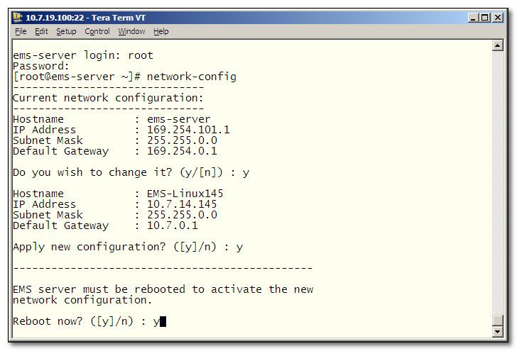 Type network-config, and press Enter; the current configuration is displayed Figure 6-17: Linux CentOS Network Configuration 10.