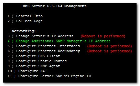 Element Management System Server 10.2.2 Add SNMP Manager This option is used to add an additional SNMP Manager to all managed devices.
