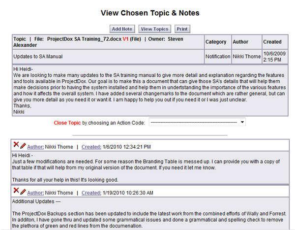 At the View Chosen Topic & Notes screen, you can review notes, edit and delete