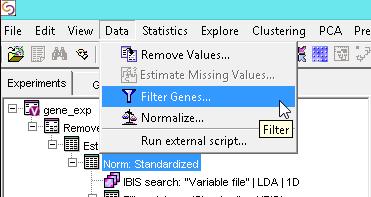 criteria. Finally dismiss the IBIS Search Results dialog. The next step is to filter the Norm:Standardized dataset. Highlight Norm:Standardized and go to Data > Filter.