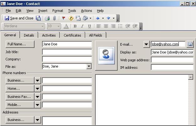 Create a contact card from scratch Click on Contacts under the Outlook navigational area.