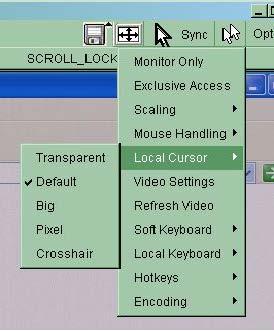 Video Settings Figure 5-9. Remote Console Options Menu:Cursor Opens a panel for changing the IP-KVM switch video settings.