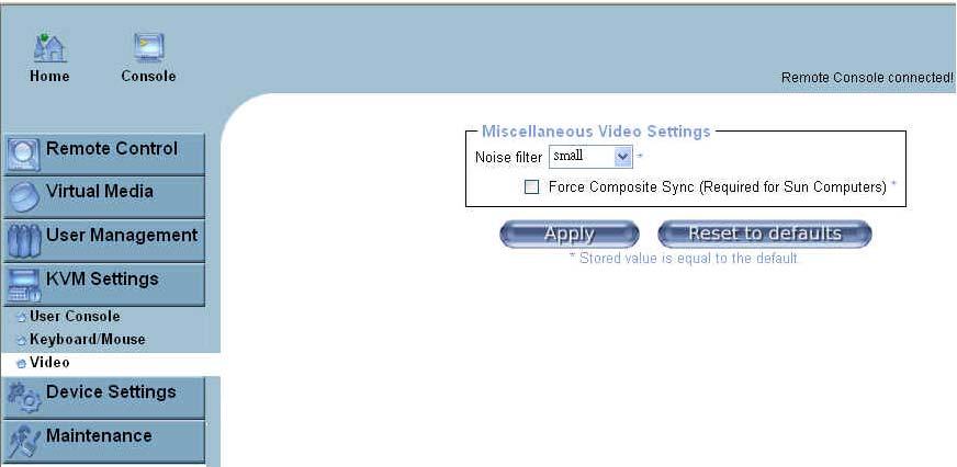 6.4.3 Video Figure 6-23. Video Settings Miscellaneous Video Settings Noise filter This option defines how the IP-KVM switch reacts to small changes in the video input signal.