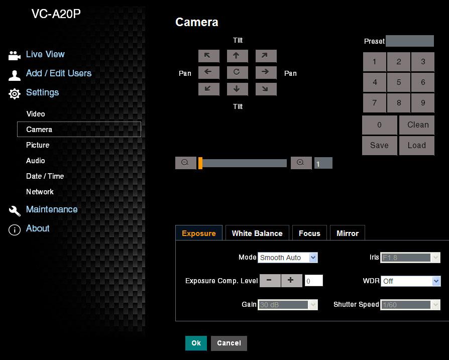 7.3.6 Setting - camera VC-A50P 1 2 3 4 5 1.