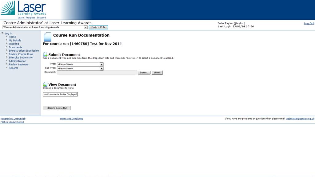 To view or submit documents which are associated with a particular course run you need to be in the course run screen.