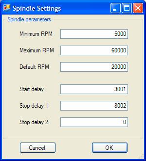 Spindle settings If the spindle is controlled by the software, it should be set up as follows. Click Diagnostics and Setup on the main menu and select Spindle.