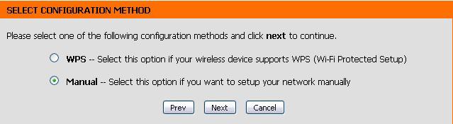 Select Manual configuration to set up your network