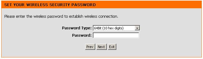 If you choose WEP, enter the wireless security password and click