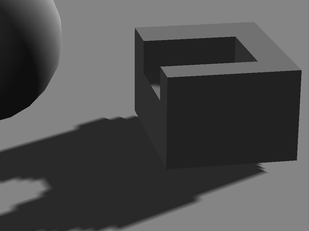 Figure 12: Shadow mapping problems. On the left, the bias is set too high, so the shadow creeps out from under the block object.
