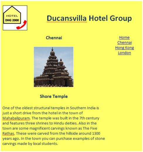 sub-title All appropriate text information on all pages May or may not include sub-title / title Appropriate images on London and Hong Kong webpages Cropped image of Shore Temple on Chennai webpage