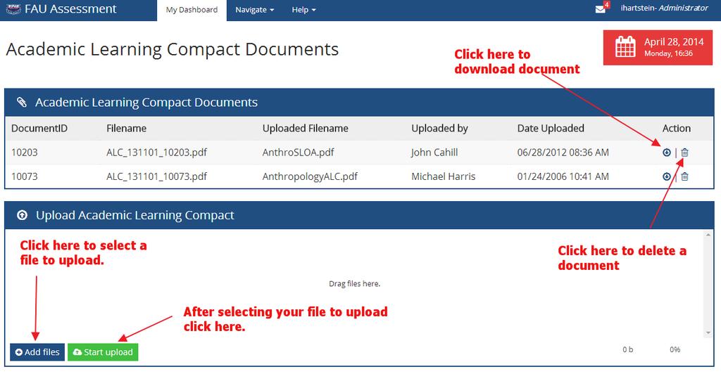 3) The next screen displays any and all ALC documents in a list format.