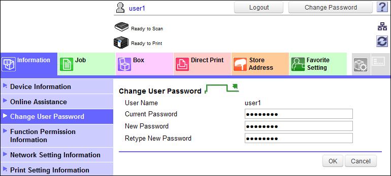 3. Change Password Function 3 <From Web Connection> 0 For the logon procedure, see page 3-. 0 Do not leave the machine while you are in the user operation mode.