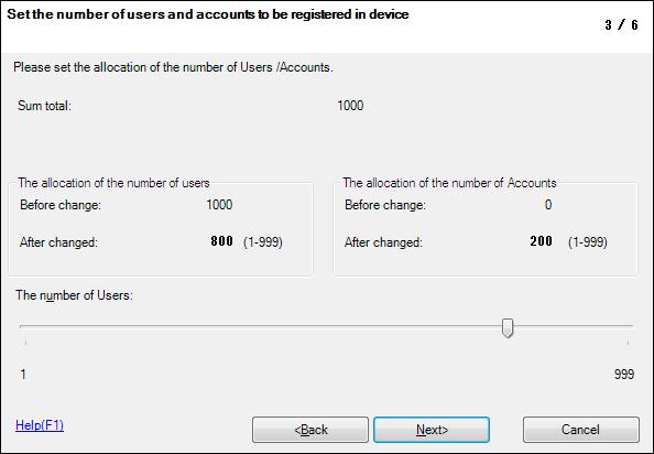 4.1 Data Administrator 4 % If [Device Authentication/Account Track] is selected, set [The number of Users] and [The number of Accounts]. 6 Verify the new authentication mode and click [Write].